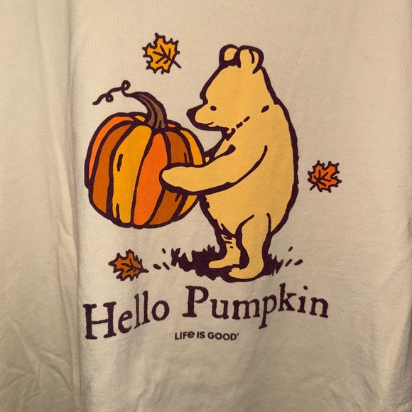 Life Is Good Cream T-Shirt with Bear and Pumpkin - Picture 2 of 4